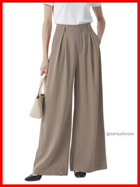 High Waist Wide Leg Palazzo Trousers Pleated Loose Casual Dress Pants